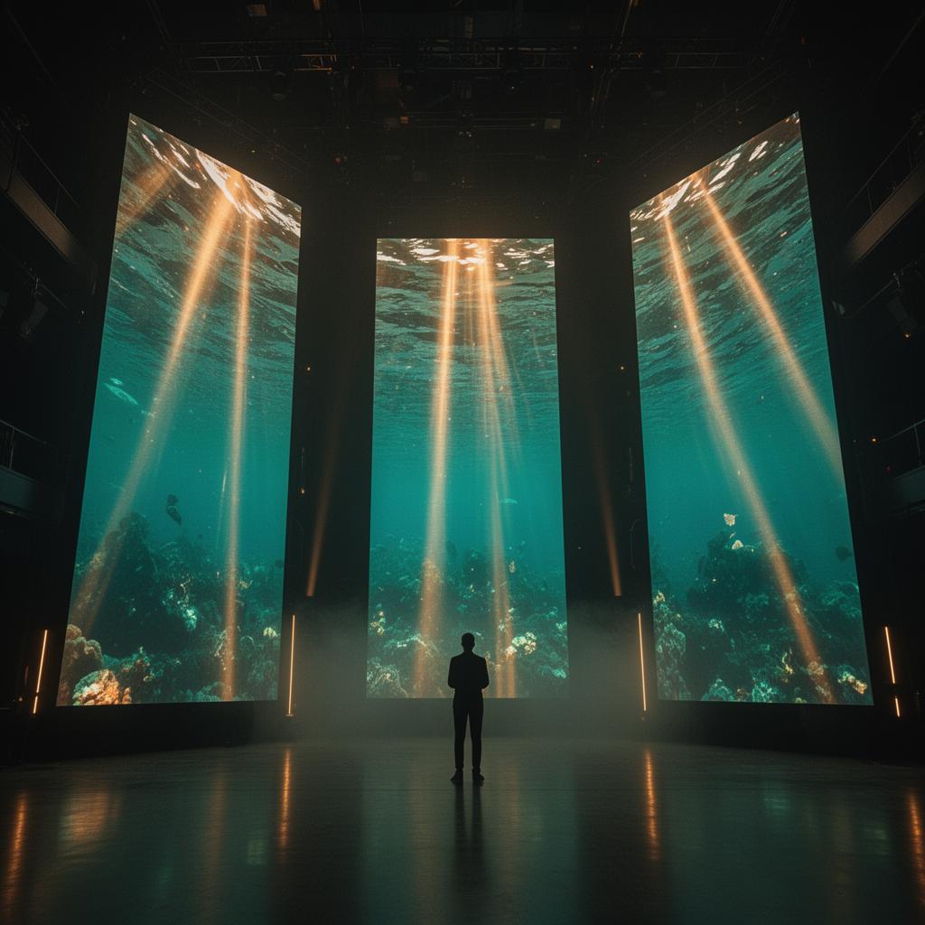 Floor to ceiling LED walls displaying immersive underwater environment